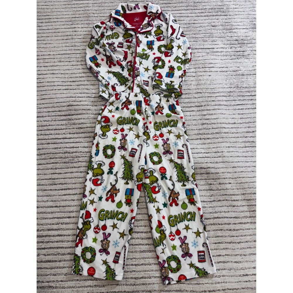 Dr Seuss The Grinch Kids Fleece Pajama Set Christmas Holiday 2 Piece 4T White